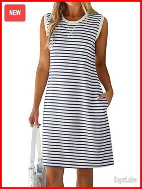 Sleeveless Striped Shift Tank Summer Dress for Women Casual Beach Vacation